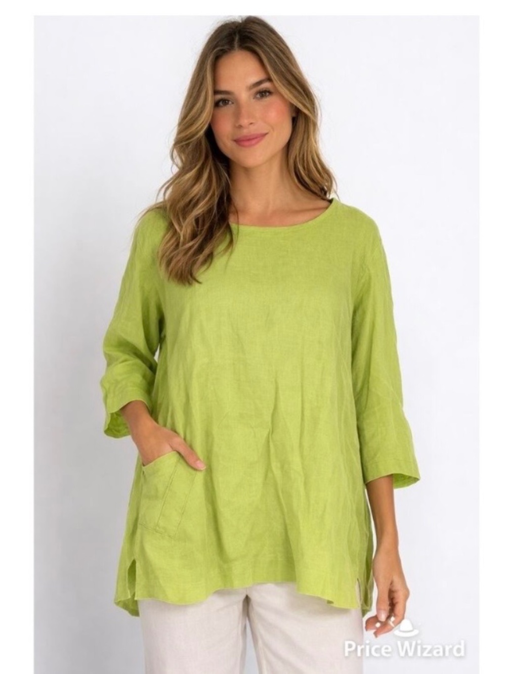 Flax Lagenlook 100% Linen Tunic In Key Lime Size Medium